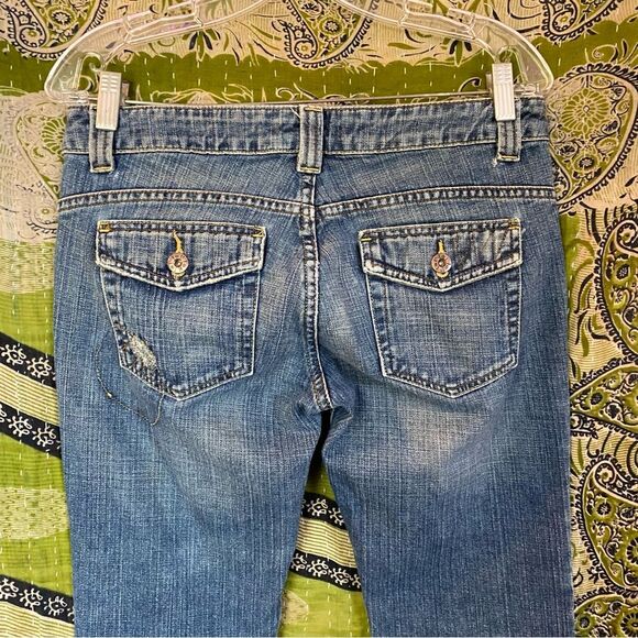 Y2K lei Sophia Embroidered Hipster Flared Jeans Size 7 - Picture 10 of 16